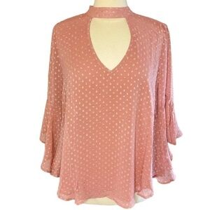 BAND OF GYPSIES Blouse Boho Swiss Dot Bell Sleeve Dusty Rose